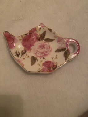 Vintage !!Floral Pink Rose Teapot Spoon Rest